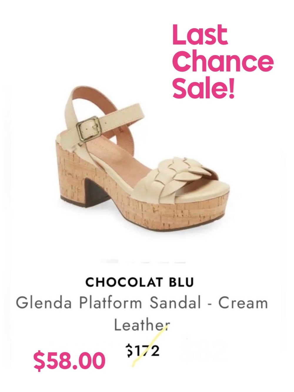Chocolat Blue, Size 9, Glenda, Designer, Platform Sandals, Cream, New in Box.